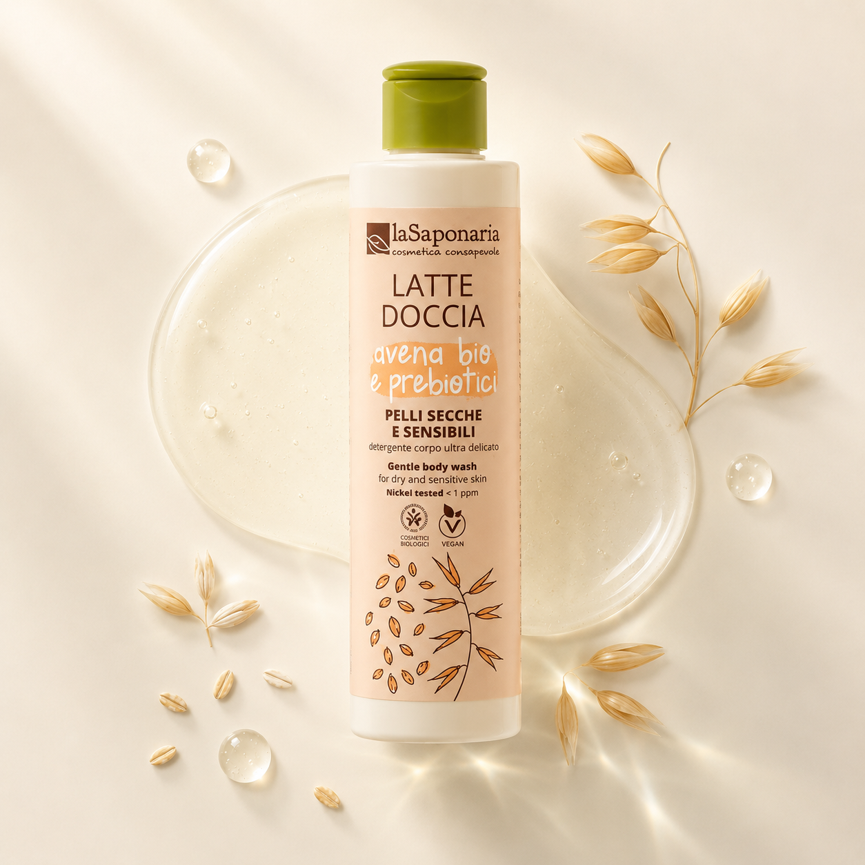 La Saponaria – Latte Doccia per Pelli Secche e Sensibili - Avena Bio e Probiotici