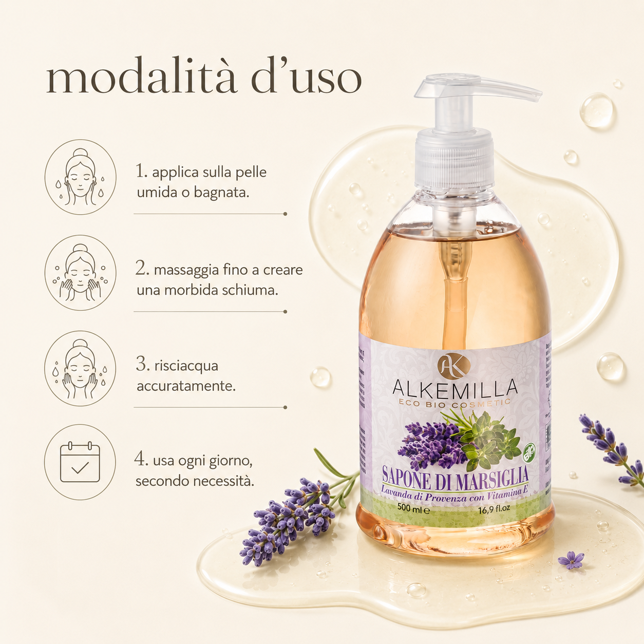 Alkemilla – Sapone Marsiglia Lavanda di Provenza con Vitamina E - immagine 3