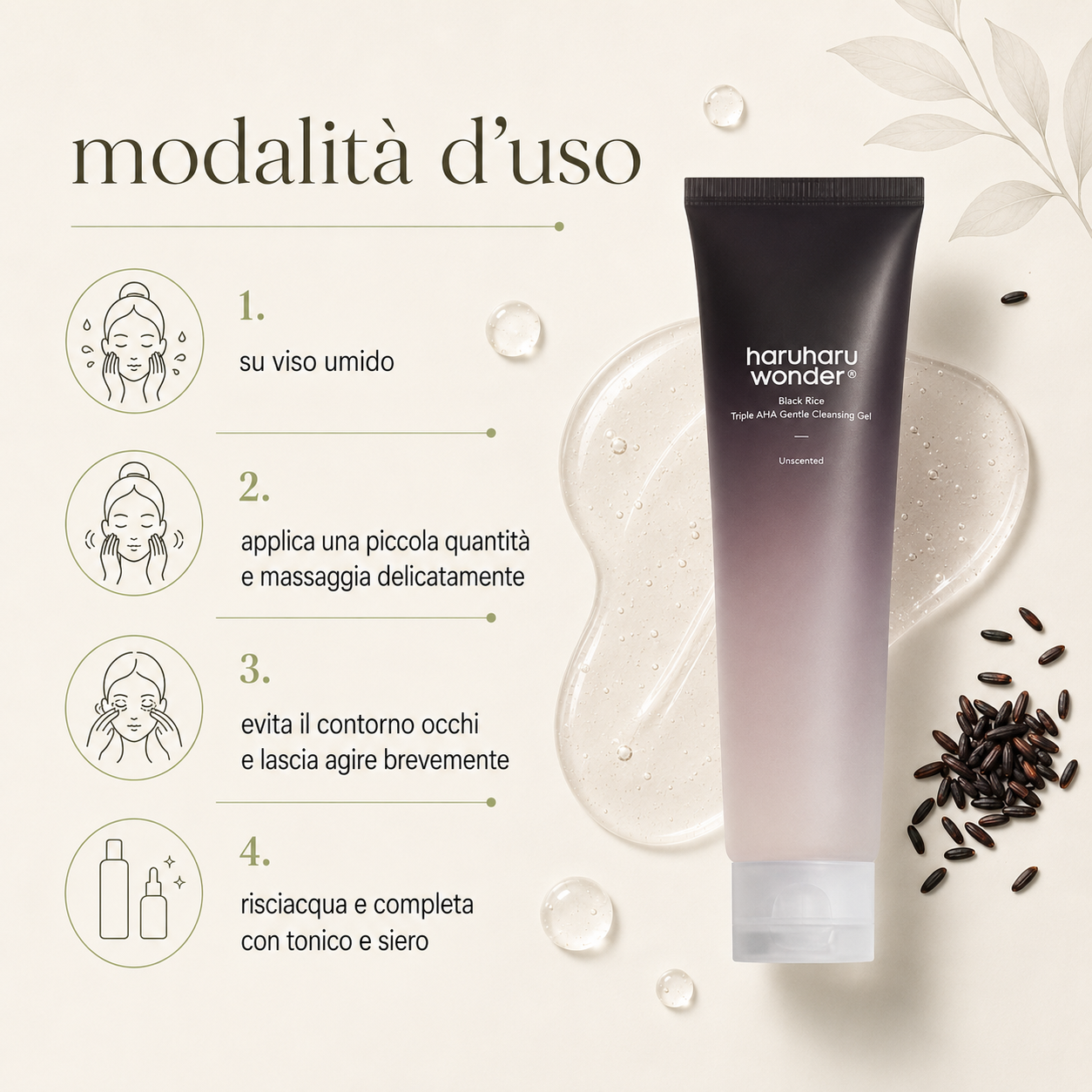 Haruharu Wonder – Black Rice Triple AHA Gentle Cleansing Gel - immagine 3