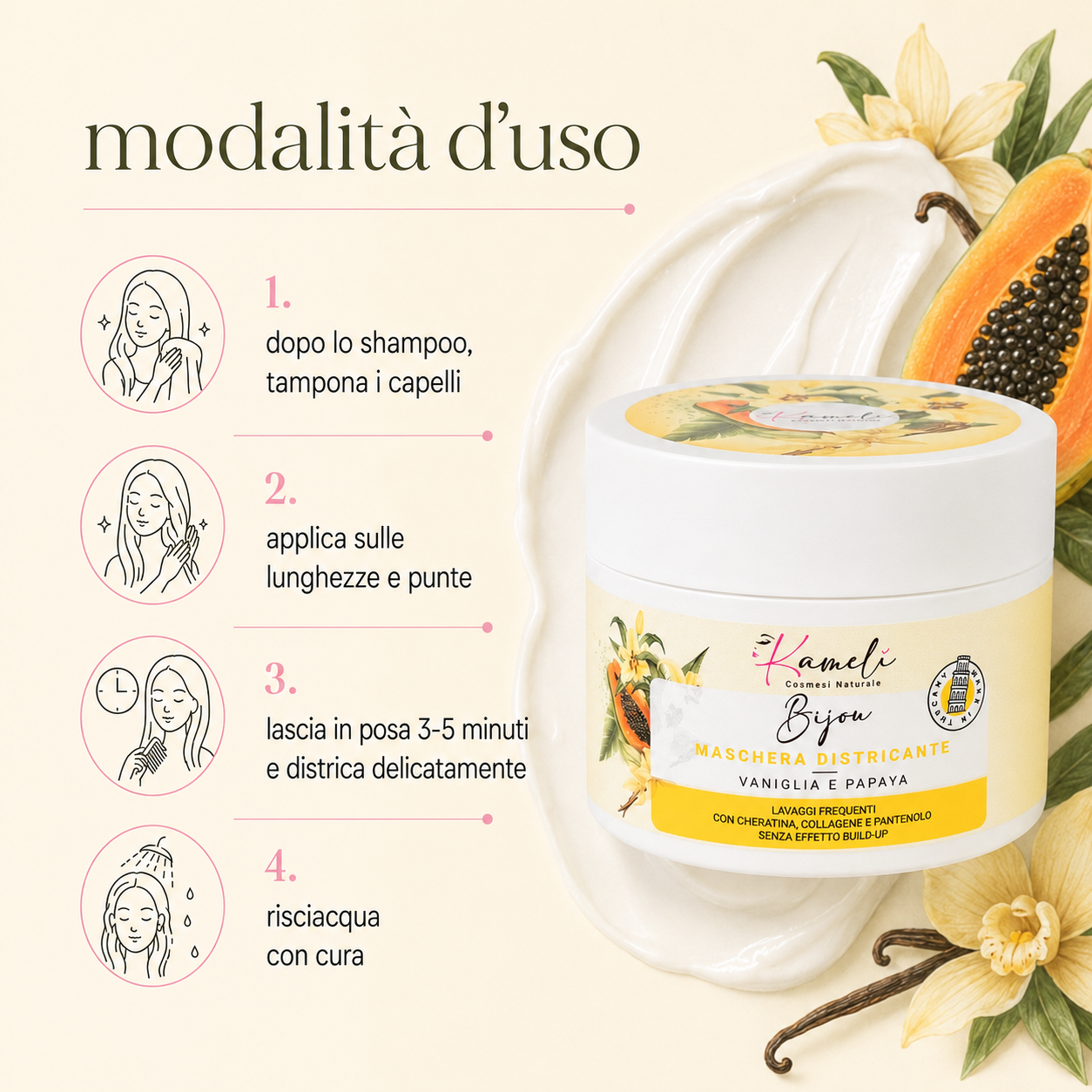 Kamelì - Bijou Maschera Capelli Vaniglia e Papaya - immagine 3