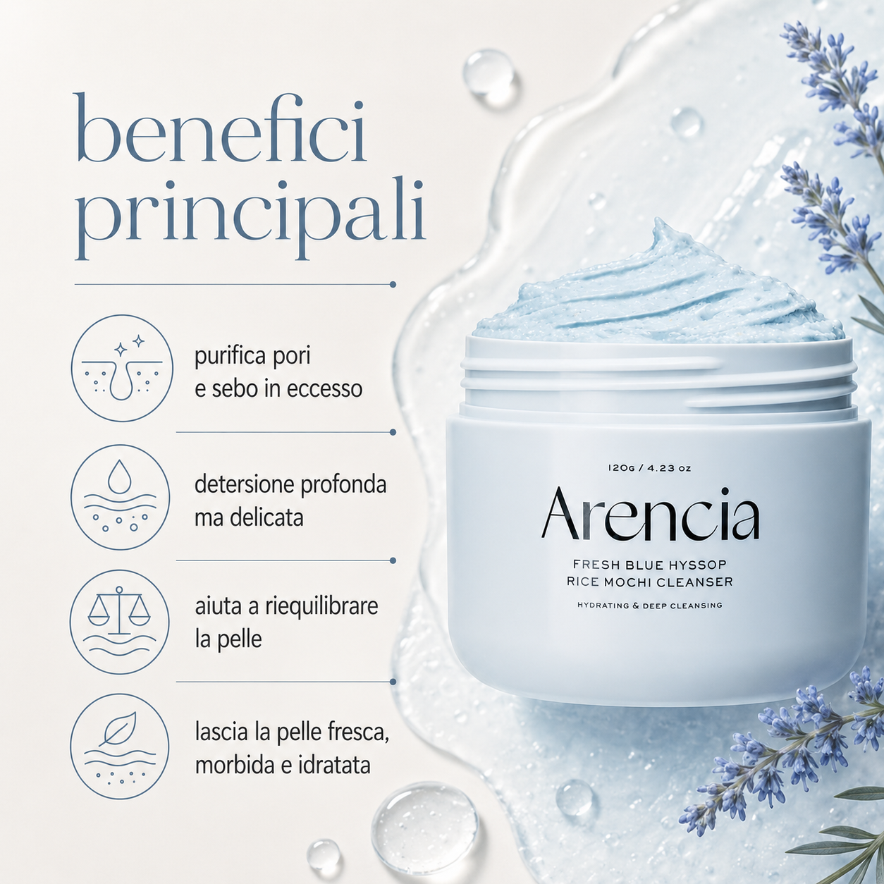 Arencia – Fresh Blue Hyssop Rice Mochi Cleanser - immagine 2