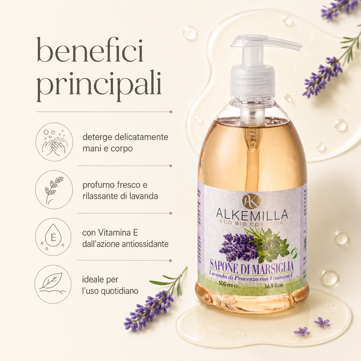 Alkemilla – Sapone Marsiglia Lavanda di Provenza con Vitamina E - immagine 2
