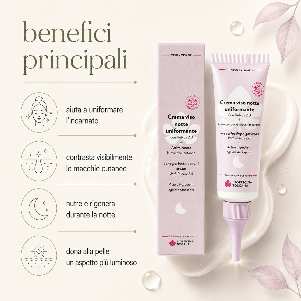 Biofficina Toscana – Crema Viso Notte Uniformante - immagine 2