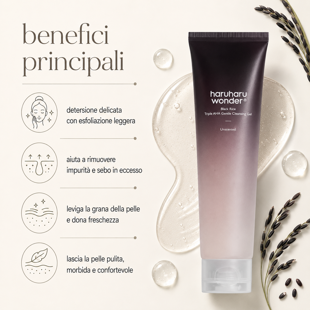 Haruharu Wonder – Black Rice Triple AHA Gentle Cleansing Gel - immagine 2